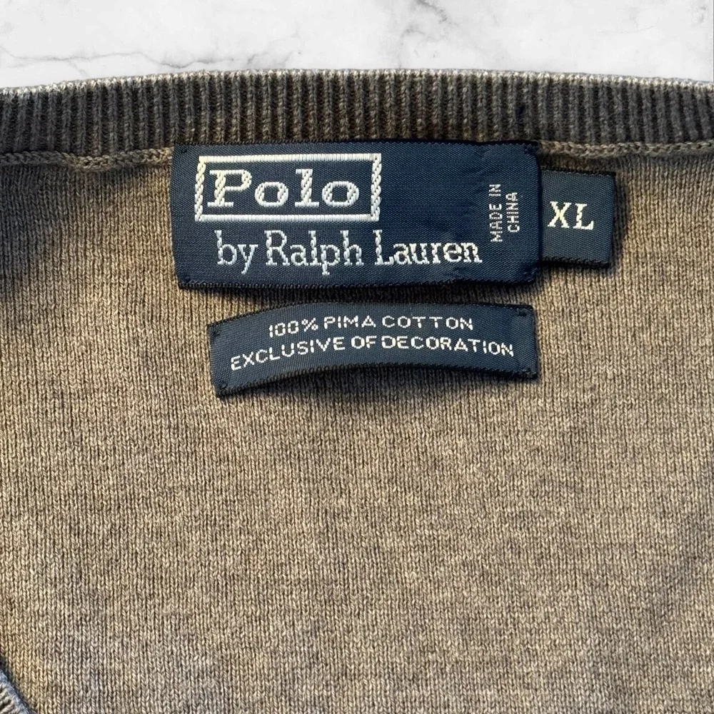 Polo Ralph Lauren Mens V Neck Sweater Vest Gray Pima Cotton‎ XL